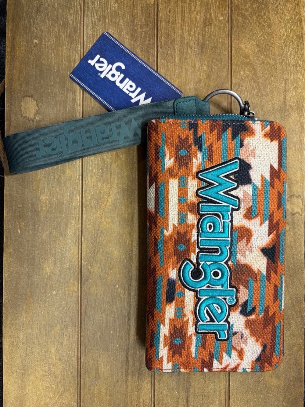 Wrangler Teal & Brown Aztec Wristlet Wallet